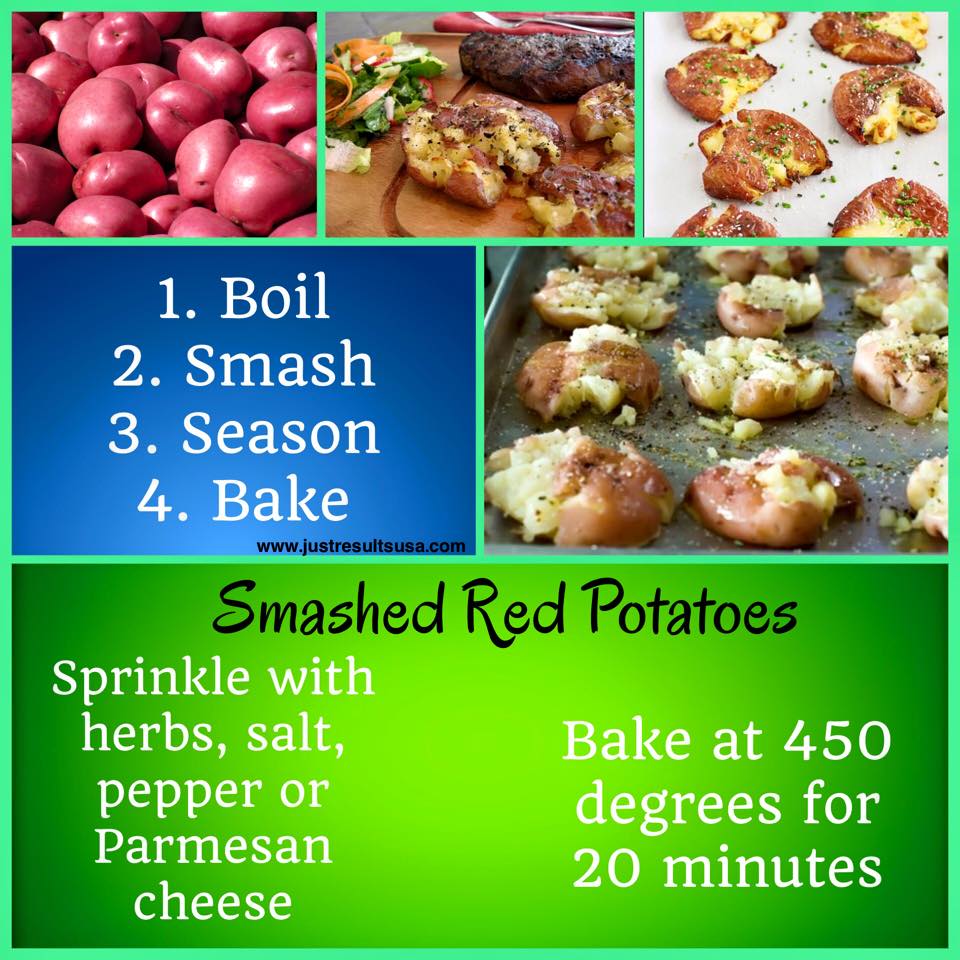 A recipe for smashed red potatoes includes sprinkle with herbs salt pepper or parmesan cheese