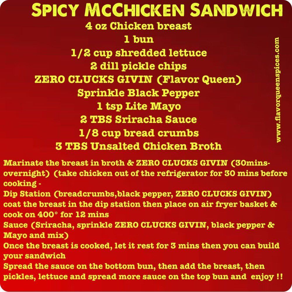 A recipe for a spicy mcchicken sandwich