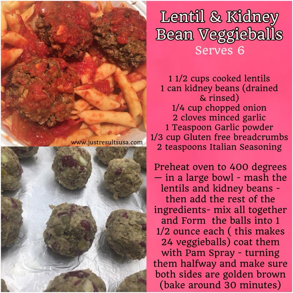 A recipe for lentil and kidney bean veggieballs serves 6