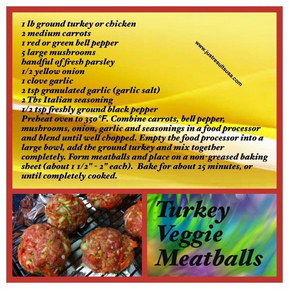 A recipe for turkey veggie meatballs is shown