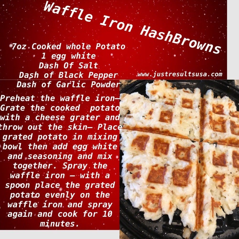 A recipe for waffle iron hashbrowns is shown