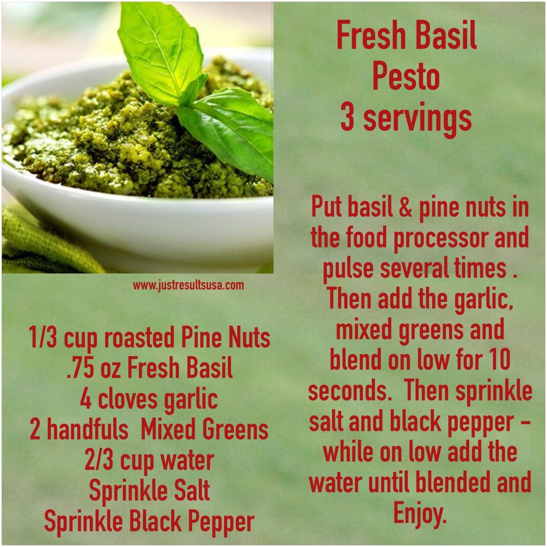 A recipe for fresh basil pesto 3 servings