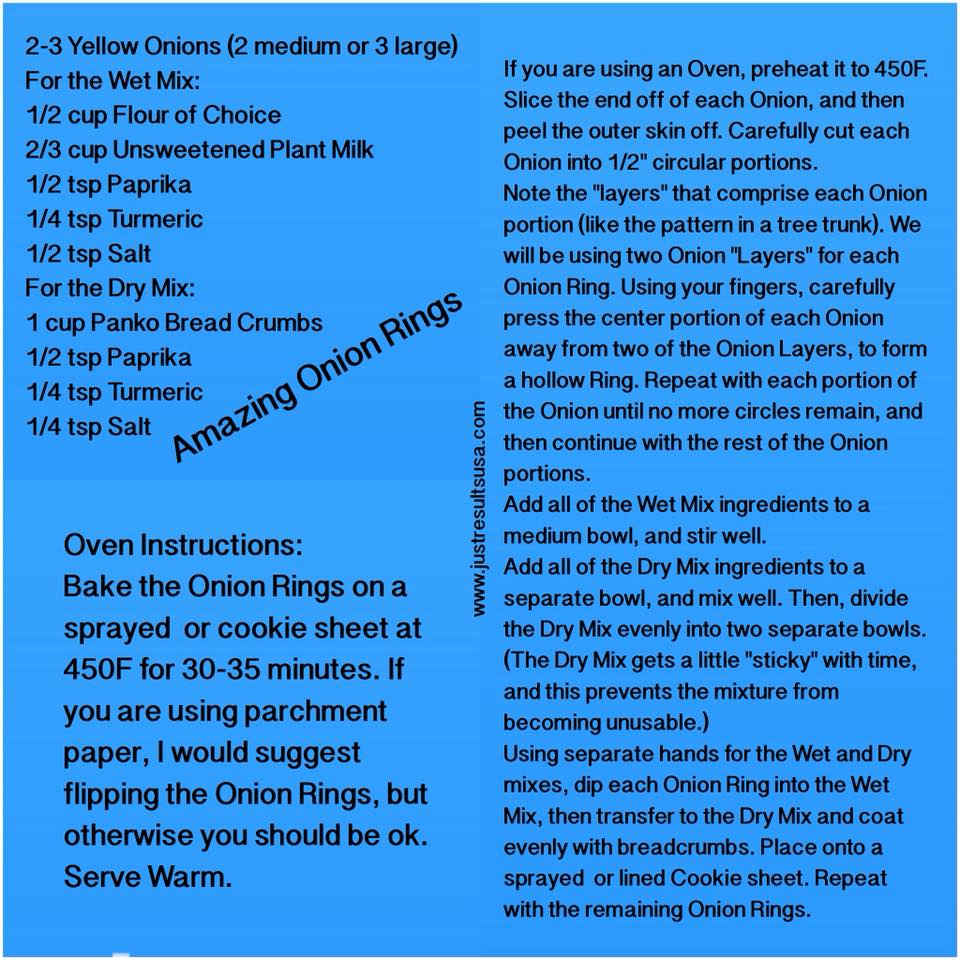 A recipe for amazing onion rings is written on a piece of paper