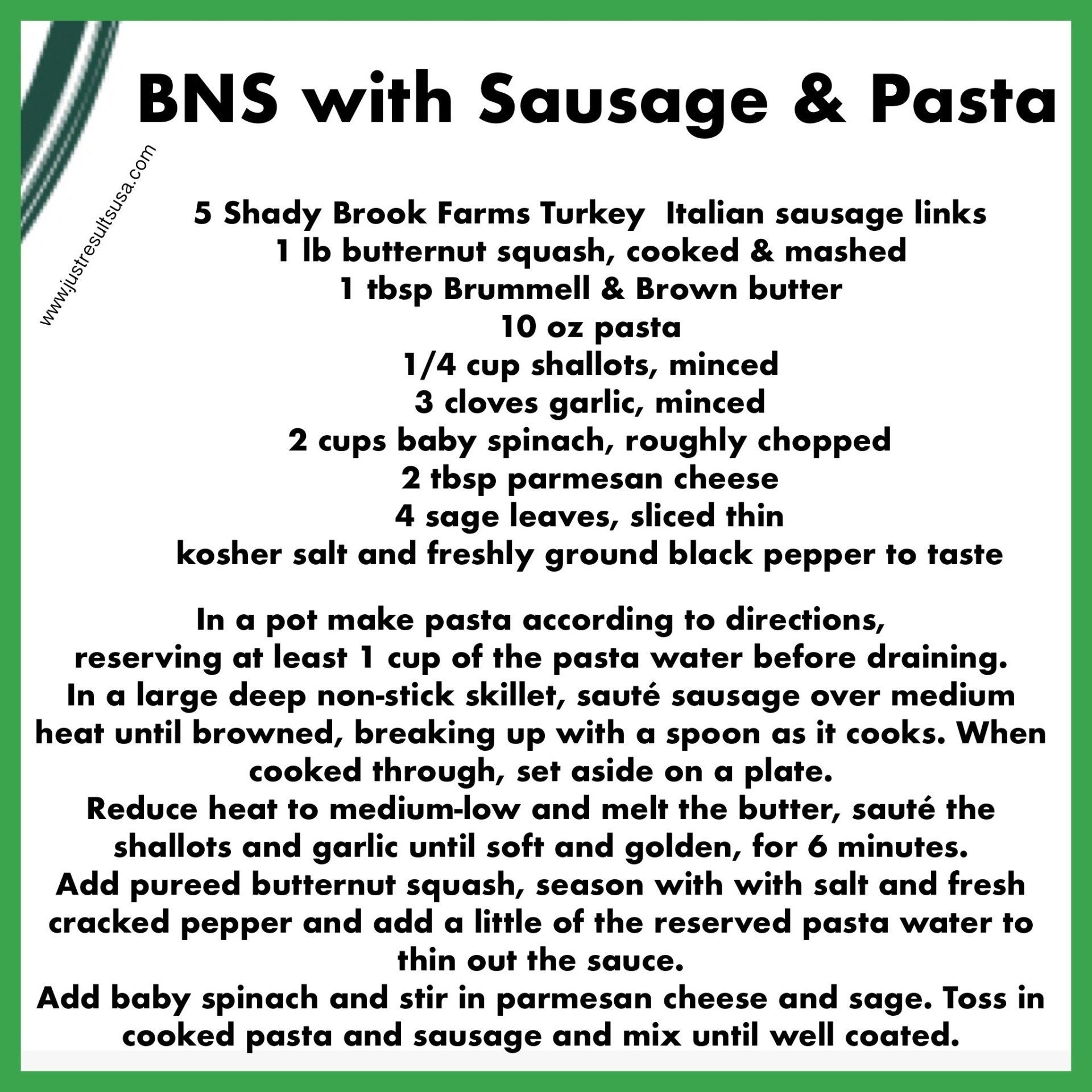 A recipe for bns with sausage and pasta