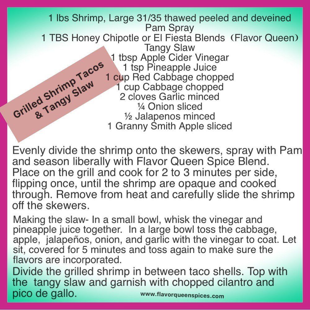 A recipe for grilled shrimp tacos and tangy slaw