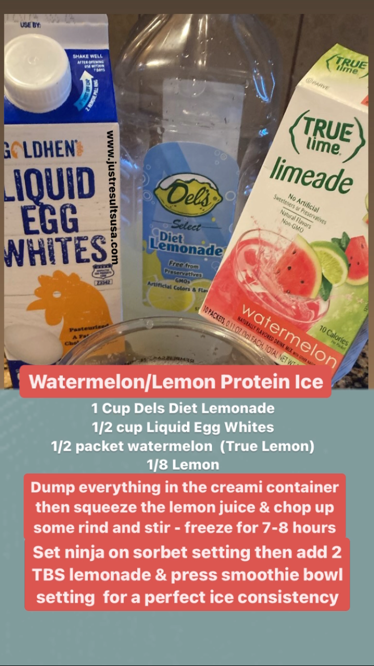 A picture of a watermelon lemon protein ice recipe.