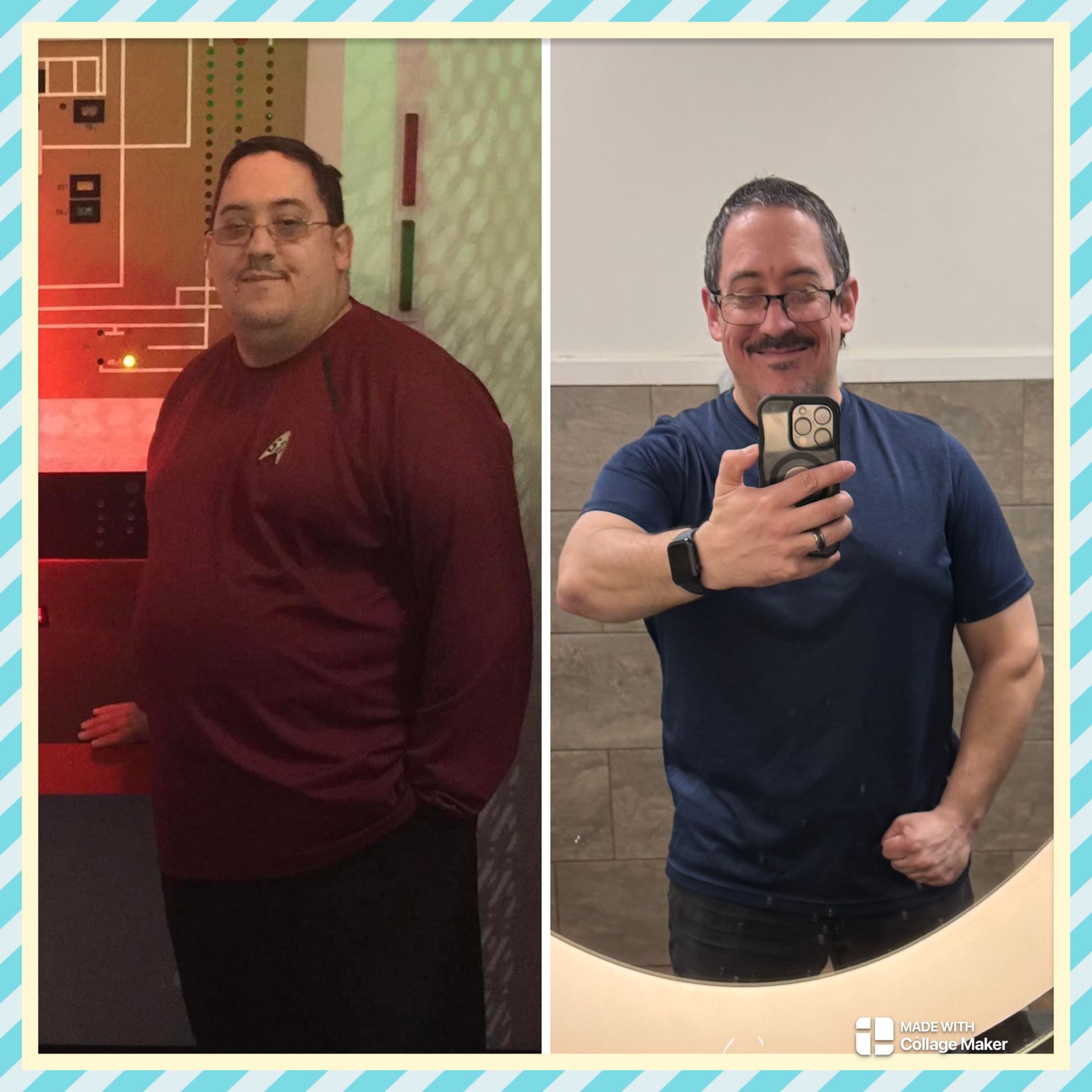 A before and after picture of a man