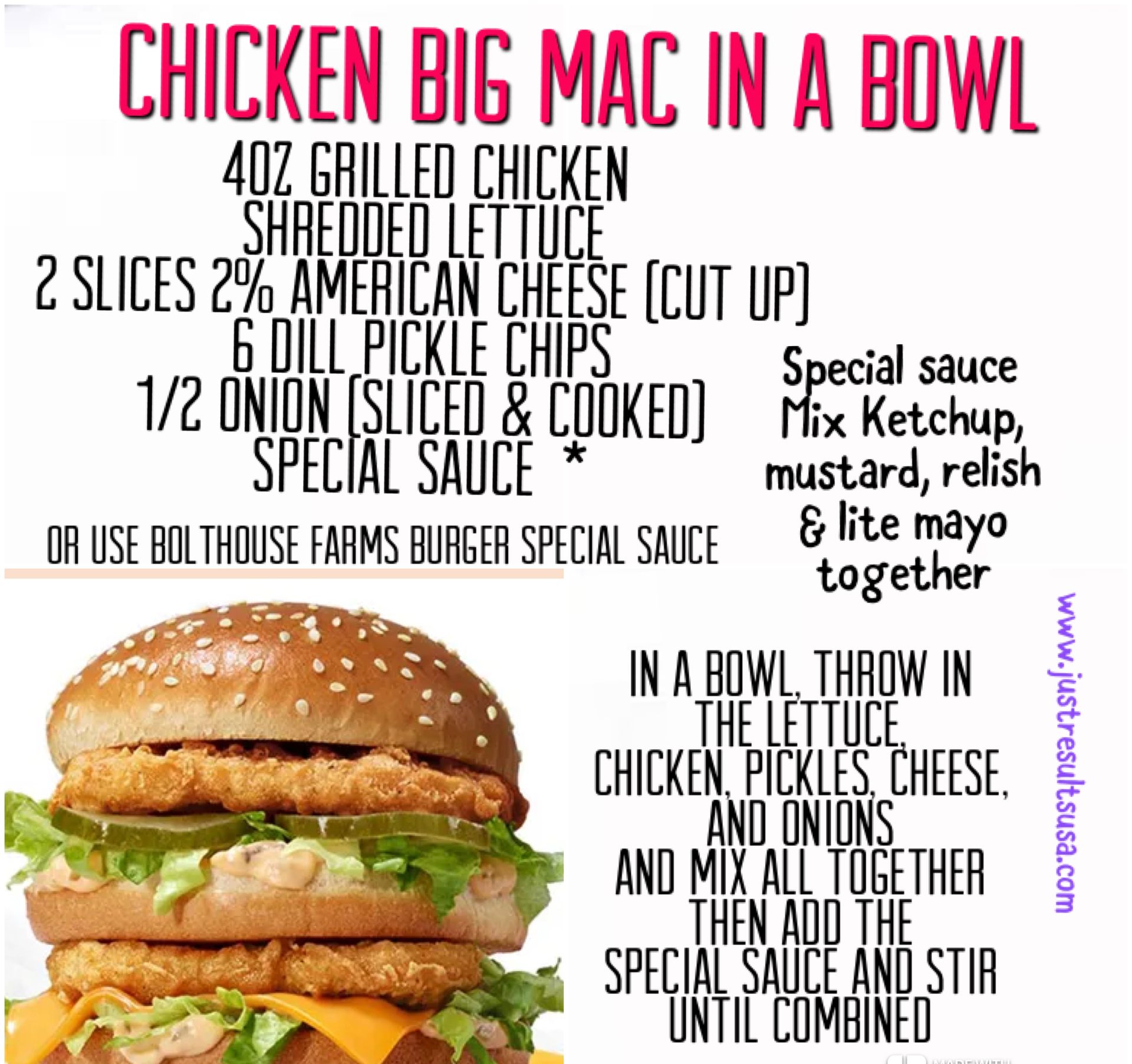 A recipe for a chicken big mac in a bowl