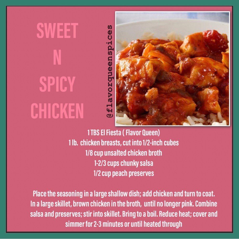 A recipe for sweet n spicy chicken is shown
