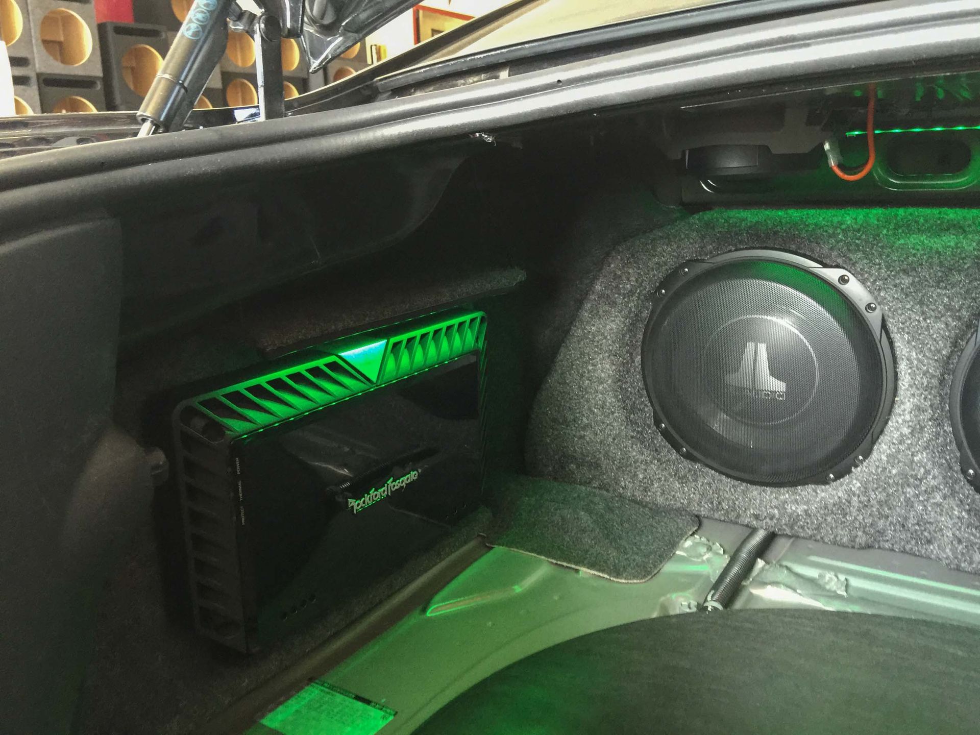 JL Audio green and Rockford Fosgate installed