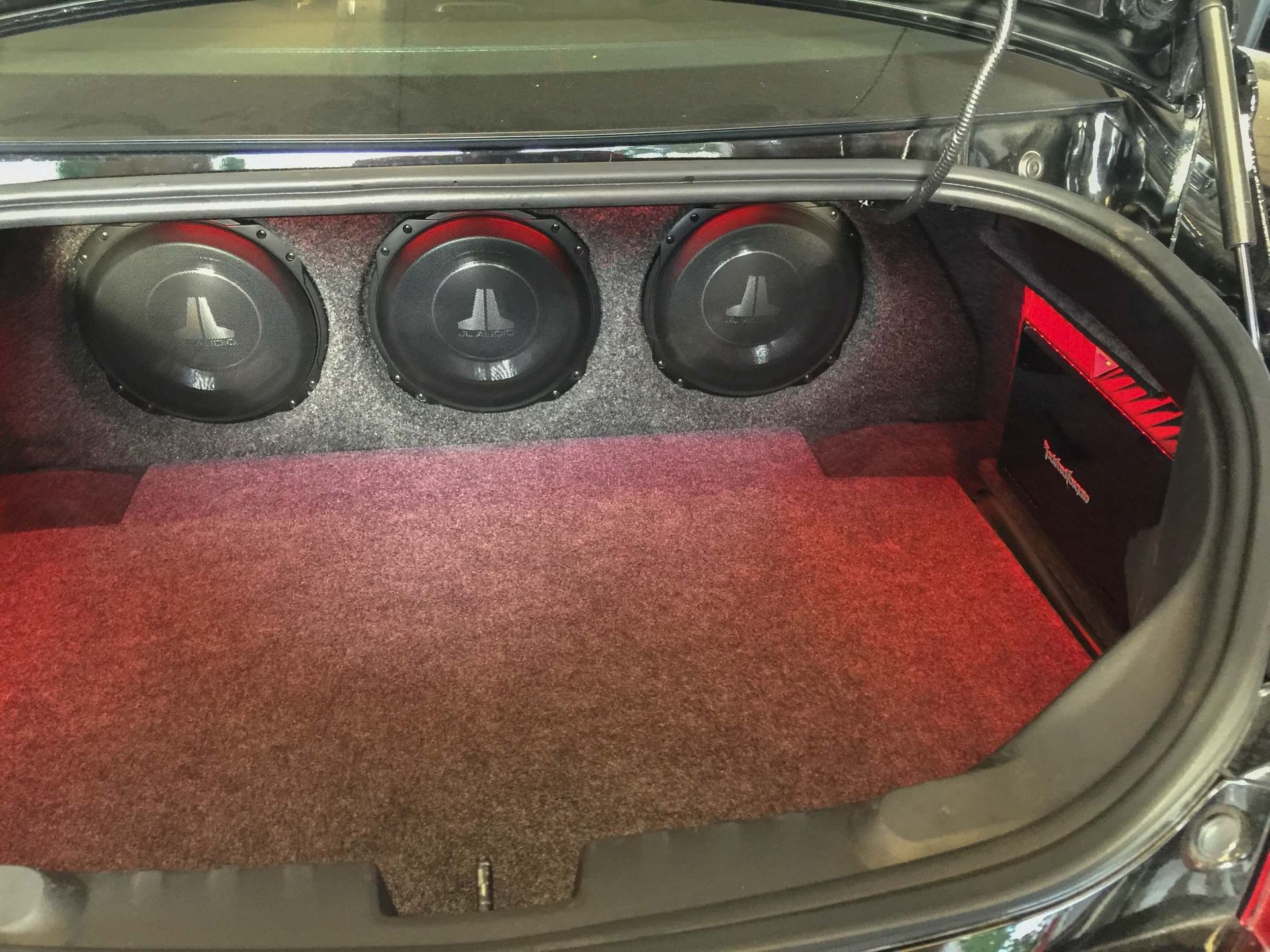 JL Audio speakers installed in trunk
