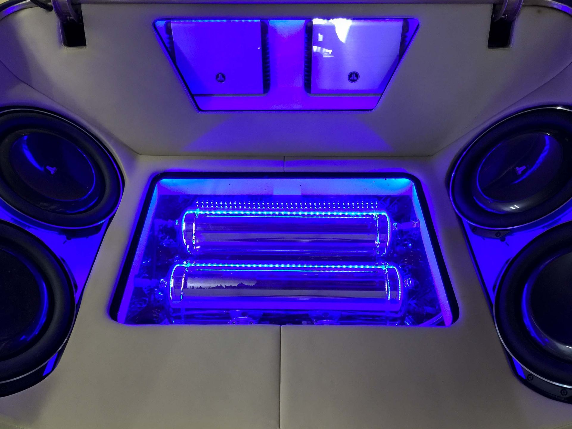 JL Audio speakers blue lights