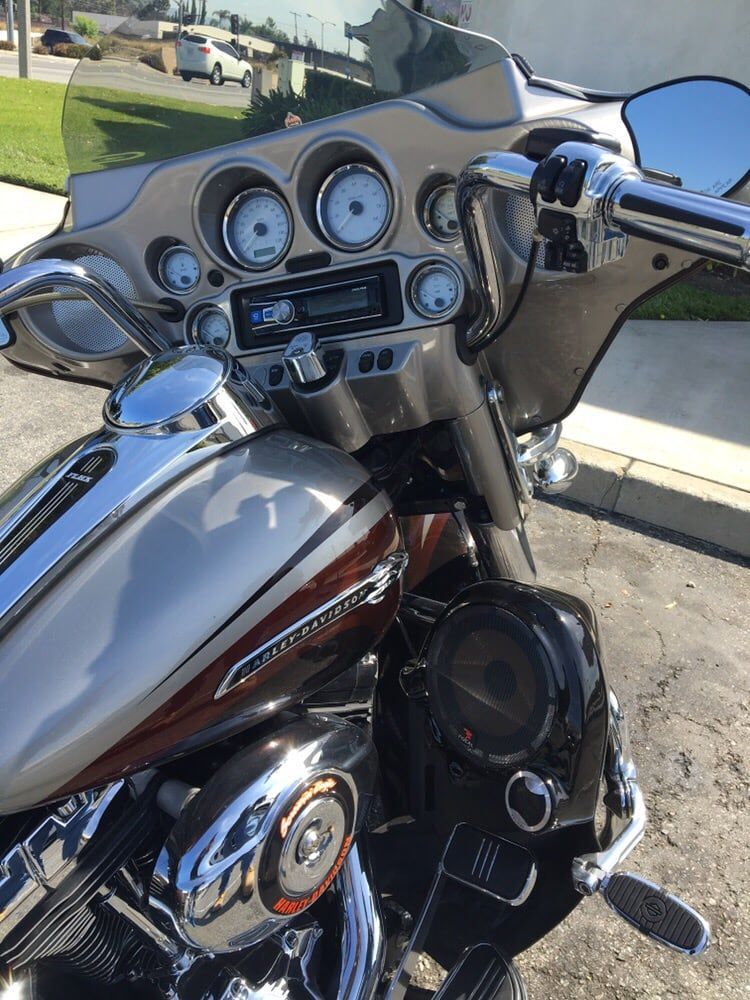 Custom stereo installed in Harley-Davidson motorcycle