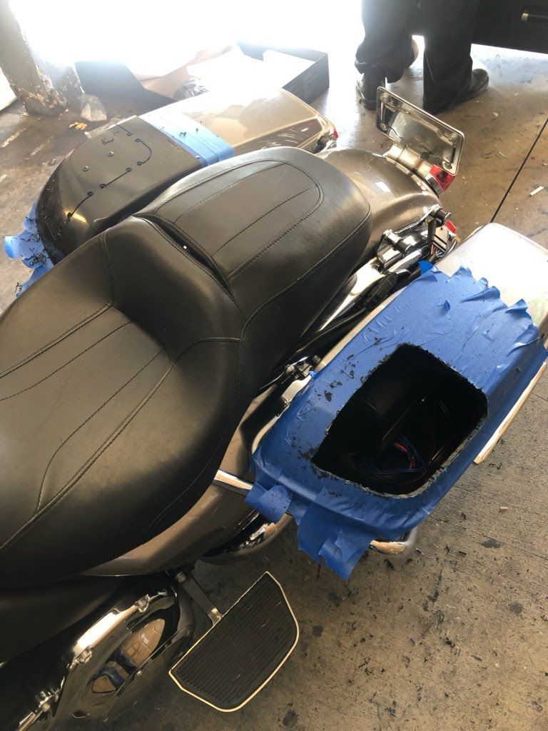 Installation of motorcycle speakers currently in progress