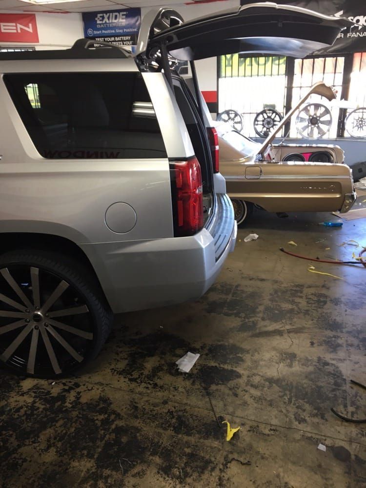 Cars in a audio installation shop