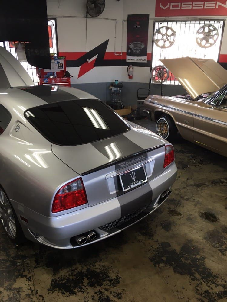 Maserati in an audio installation shop