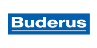 Buderus logo in white text within a blue rectangle.