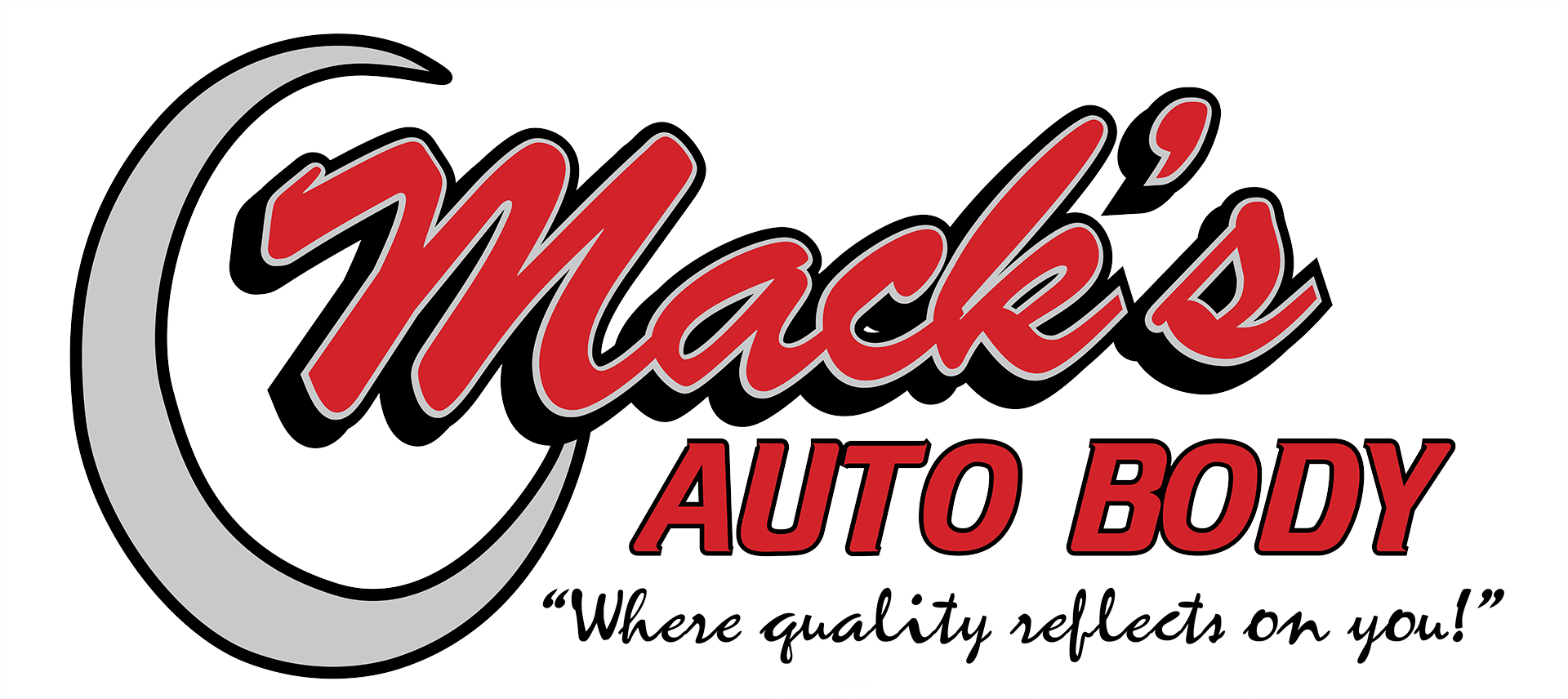 A logo for Mack's Auto Body where quality reflects on you