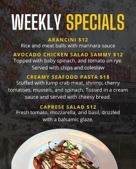 A poster for weekly specials at a restaurant.