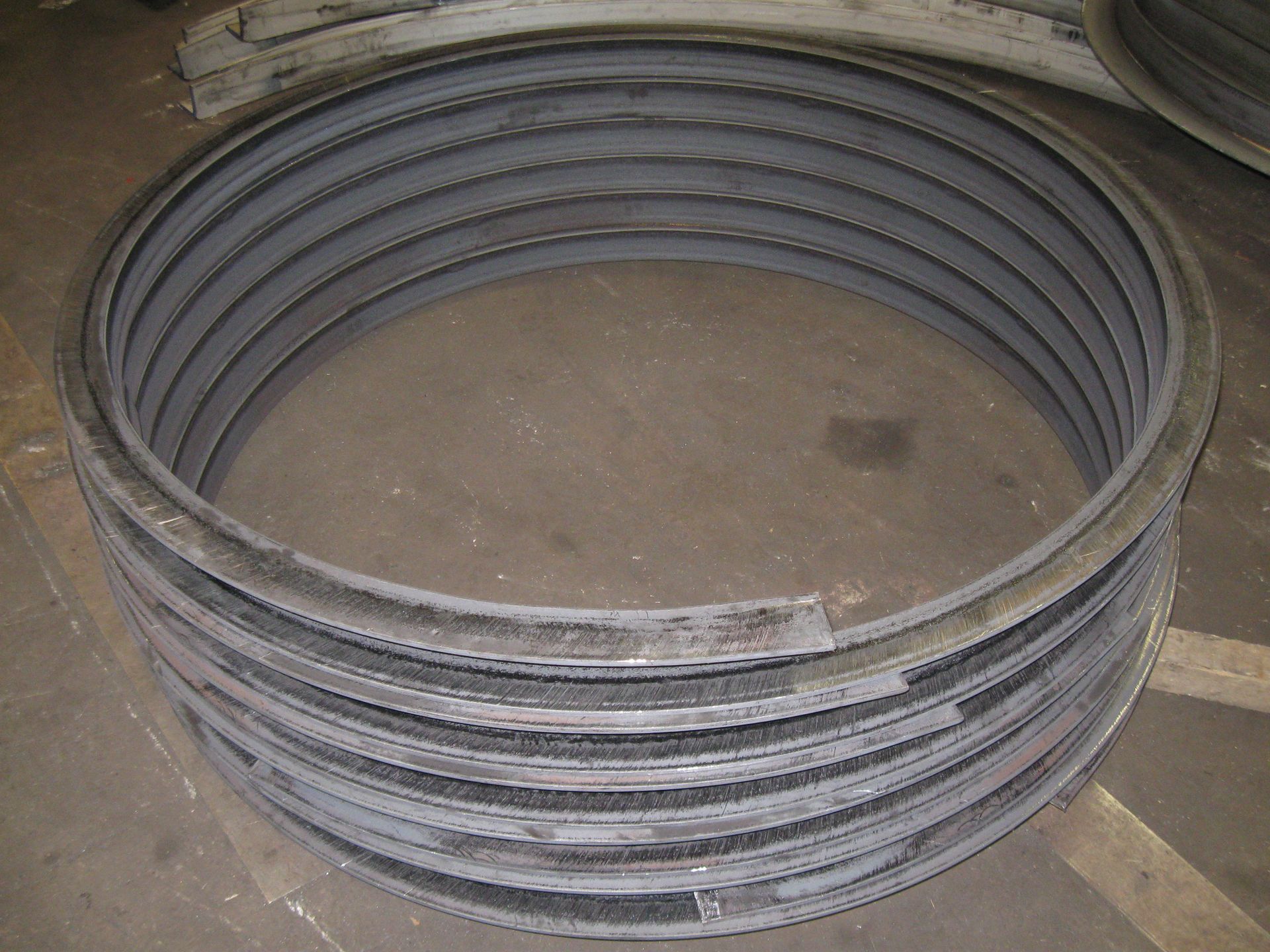 A large metal ring is stacked on top of each other