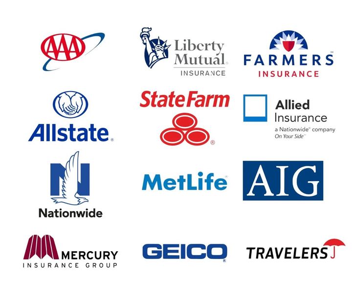 A bunch of insurance companies logos on a white background