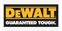 DeWALT logo on a black rectangle with yellow letters and “GUARANTEED TOUGH.” in white font.