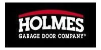 Logo for Holmes Garage Door Company: white text on a black background. Red arch above the name.