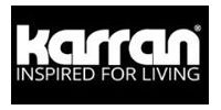Logo for Karran, white text on a black background, reading