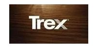 Trex logo in white, with a wood grain background.