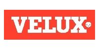 VELUX logo in white text on a red rectangular background, with a registered trademark symbol.