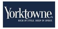 Yorktowne logo on a navy background: White text,