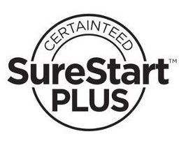 The logo for surestart plus is black and white.