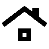 A black and white silhouette of a house with a square in the middle.
