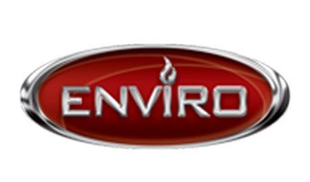 Enviro logo: Red oval with silver trim, white