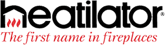 Heatilator logo, black text, house graphic, red flames,