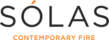 Logo for Sólás Contemporary Fire, black text with orange accent.