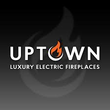 Uptown logo: white text on black background with an orange flame icon.