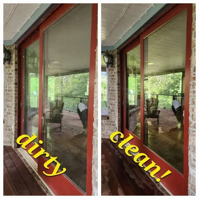 Side-by-side comparison of a sliding glass door, labeled 