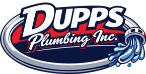Logo for Dupps Plumbing Inc., purple text over cursive 