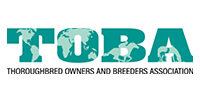 TOBA logo with teal letters and world map in 