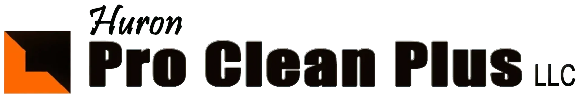 Logo for Huron Pro Clean Plus LLC featuring a square icon with an orange L-shaped corner next to black text.