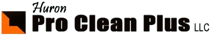 Logo for Huron Pro Clean Plus LLC featuring a square icon with an orange L-shaped corner next to black text.