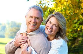 A happy couple with bright smiles