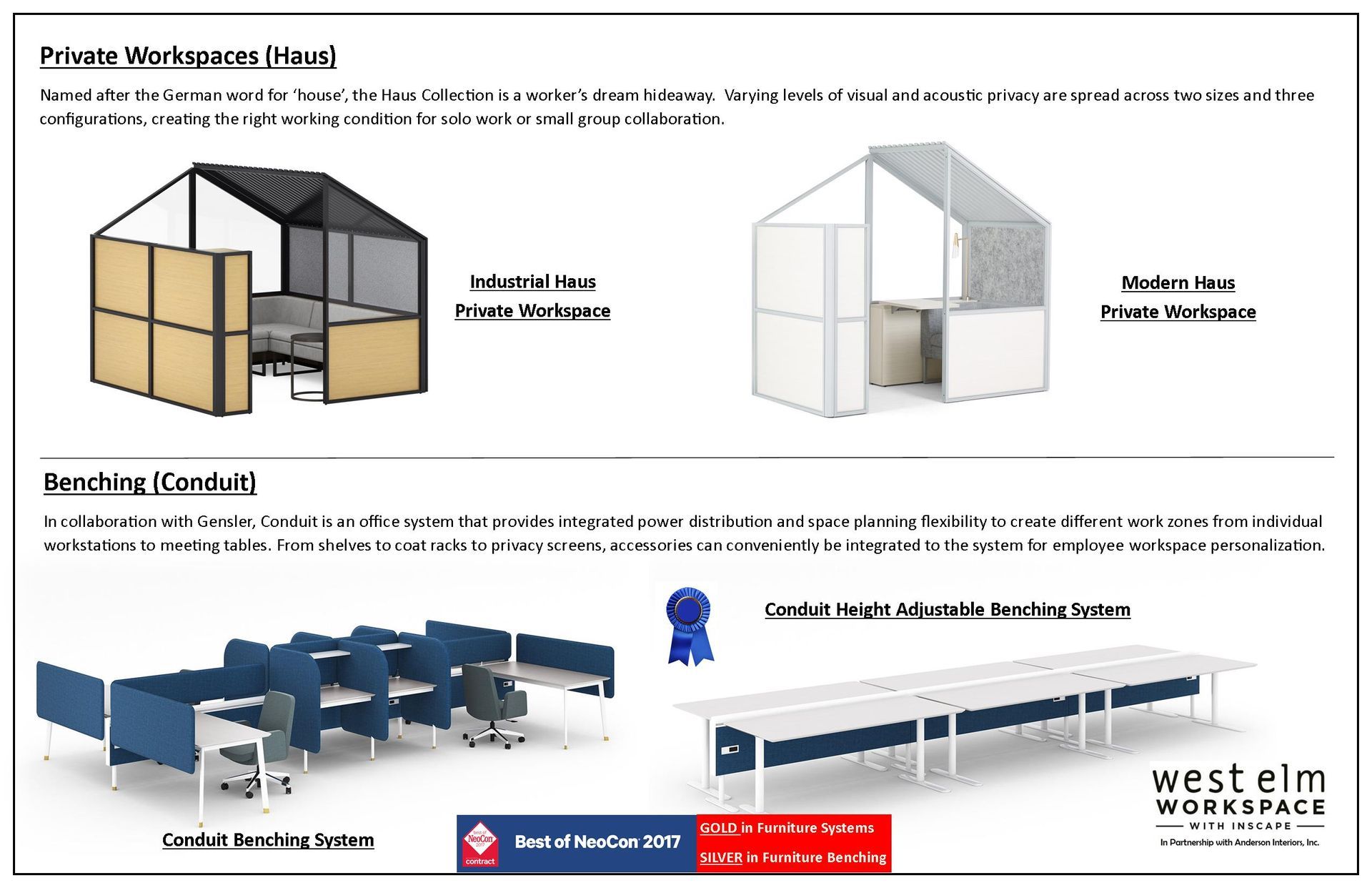 West Elm workspace examples: private booths and paneling options.