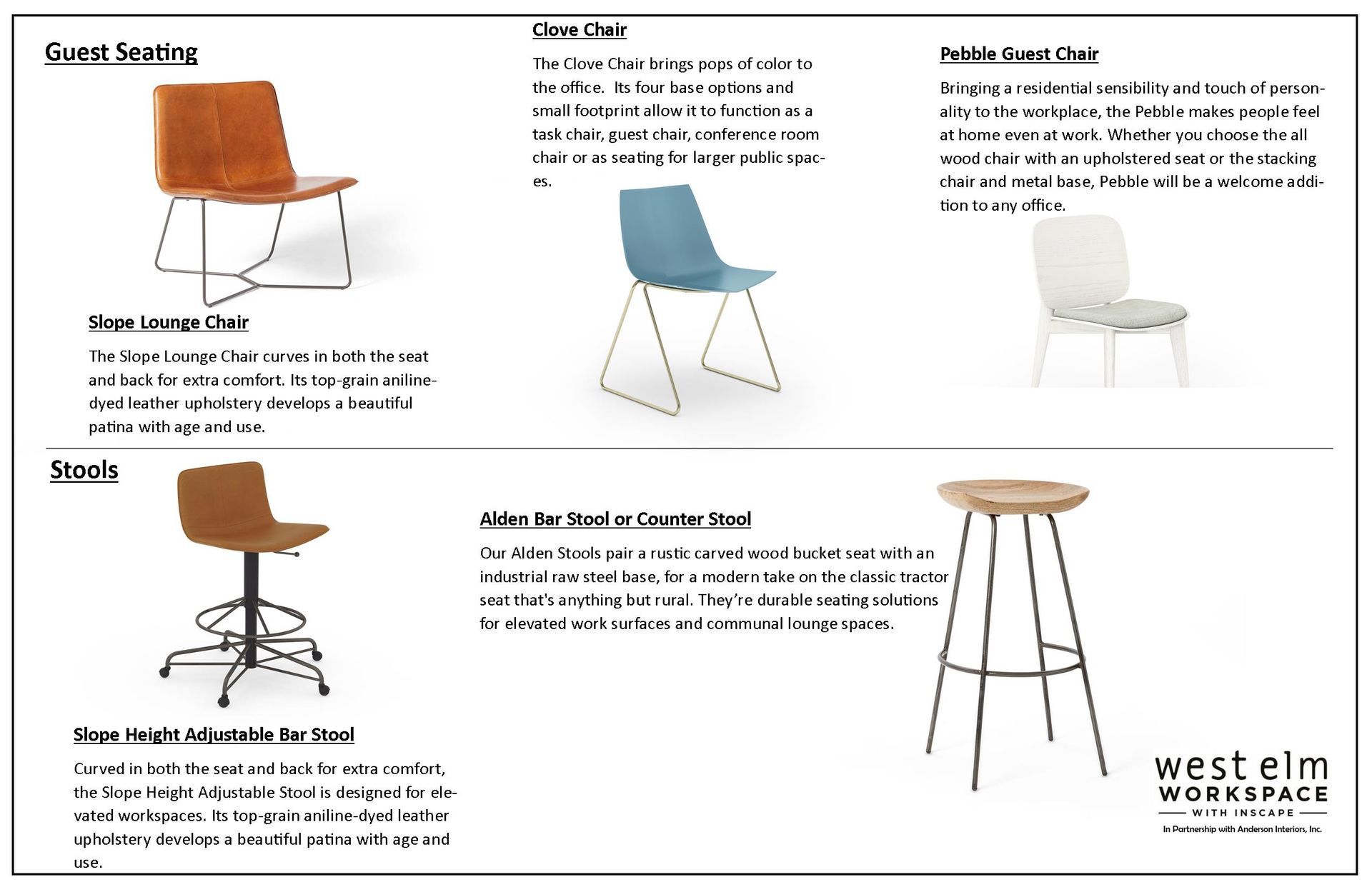Collection of office chairs and bar stools from West Elm Workspace.