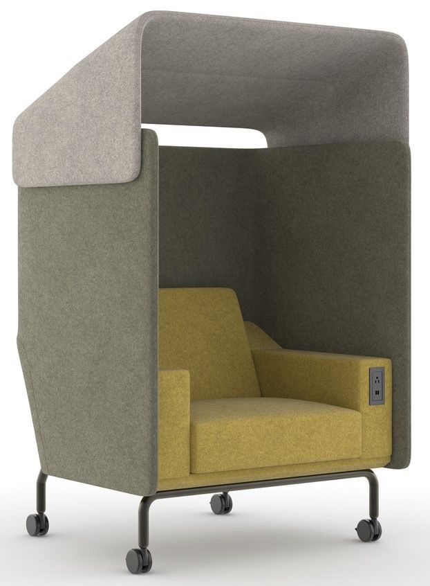 Office chair with high back and canopy, on casters, olive and yellow.