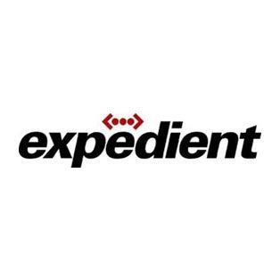 Expedient logo with black text and a red graphic above the