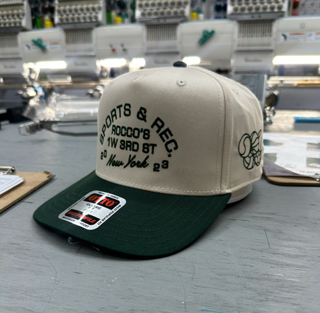 Cream and green baseball cap with embroidery, 
