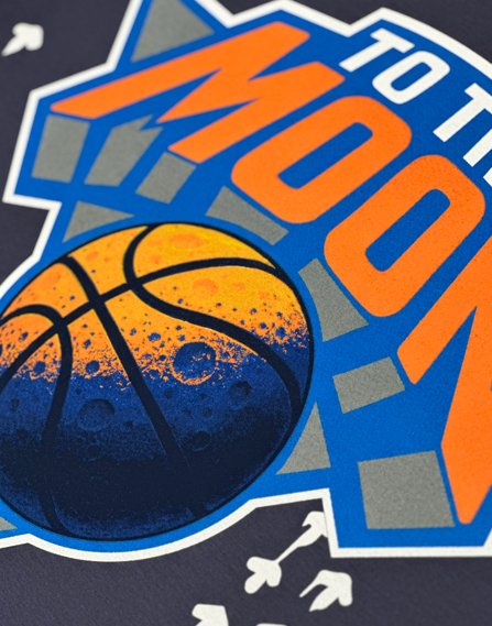 Basketball with moon surface graphic, 