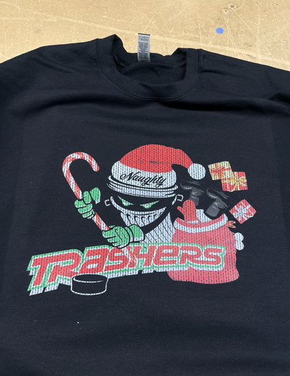 Black t-shirt with a holiday-themed 